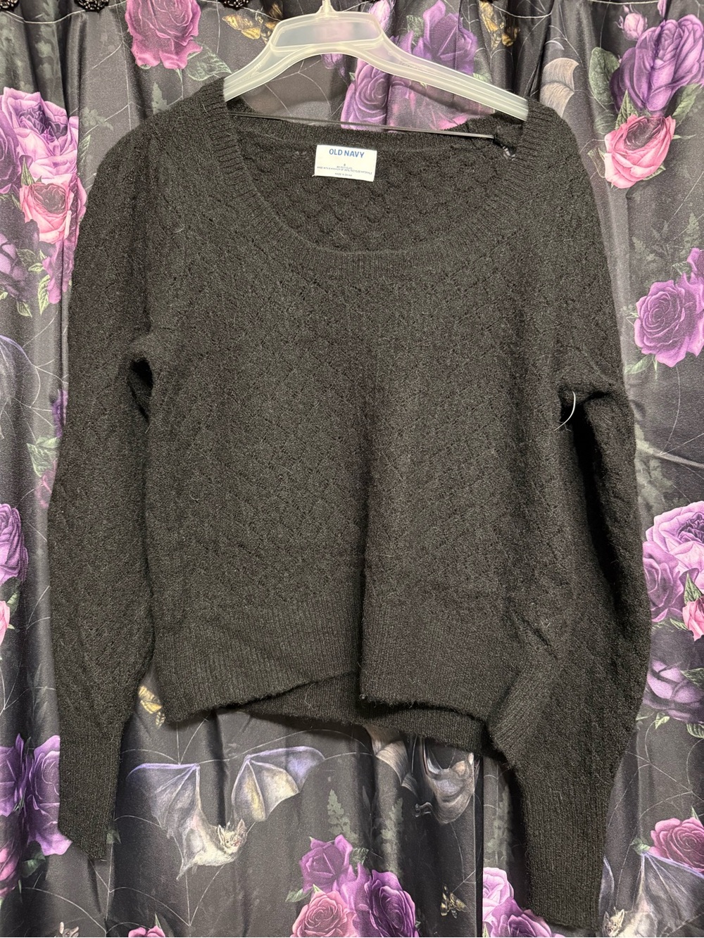 Old Navy Black Textured Scoop Neck Sweater